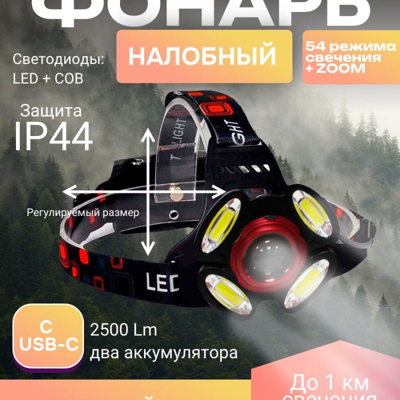 Налобный светодиодный  фонарик HIGH HEADLAMP-XQ-150 /4 режима света