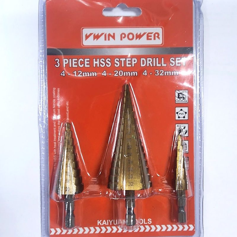 Сверло по металлу ступенчатое прямое HSS 3PC(желтое) НАБОР из 3-х(4-12/4-20/4-32мм)