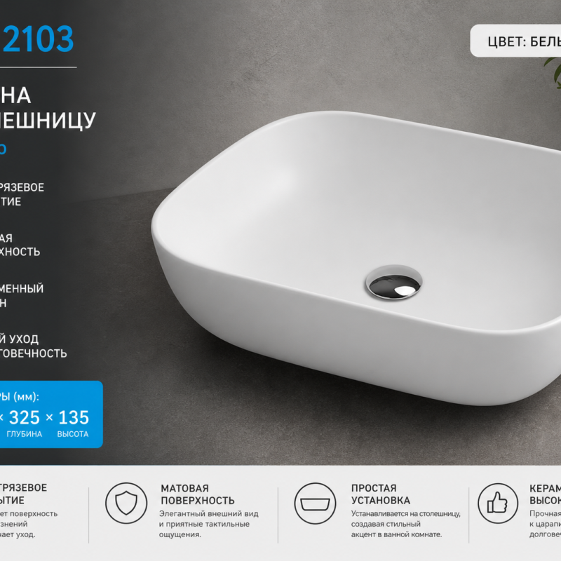 Раковина на столешницу Nilo 2103 Mat bianco